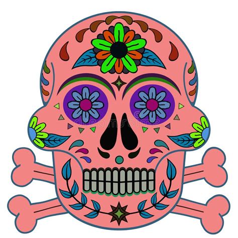 Day Of The Dead Skull With Floral Ornament Grey Taupe Dark Blue