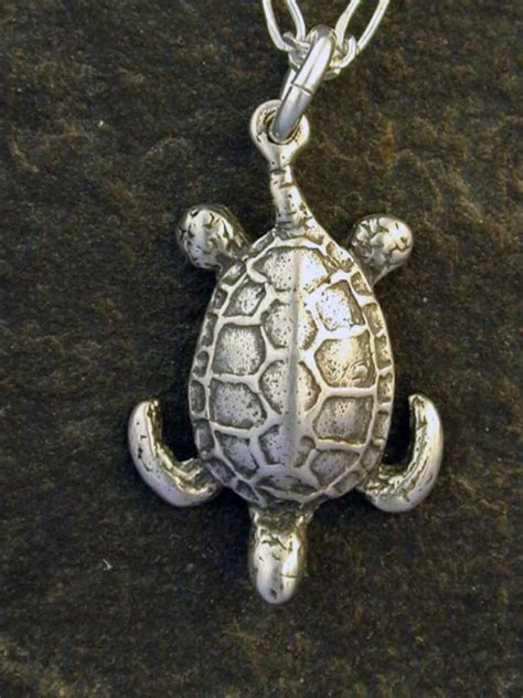 Sterling Silver Sea Turtle Pendant On A Sterling Silver Chain Etsy