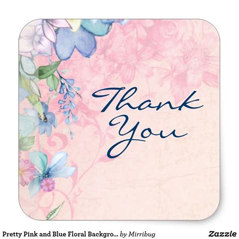 Pretty Pink And Blue Floral Background Thank You Square Sticker