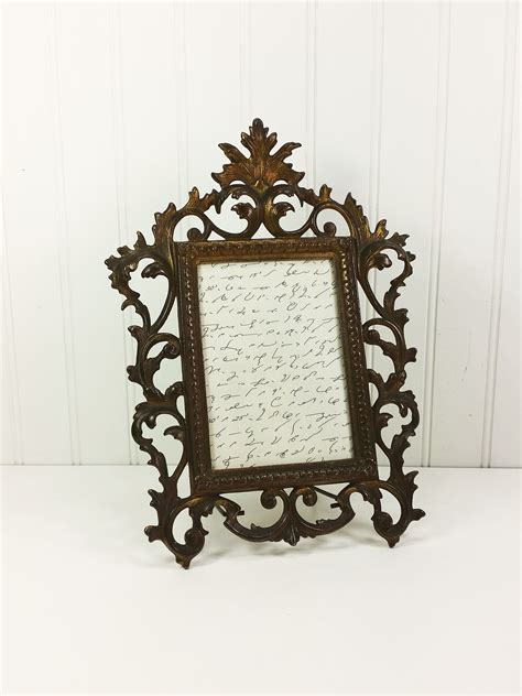 Antique Victorian Cast Metal Ornate Frame 12 Inch With Bent Wire Easel