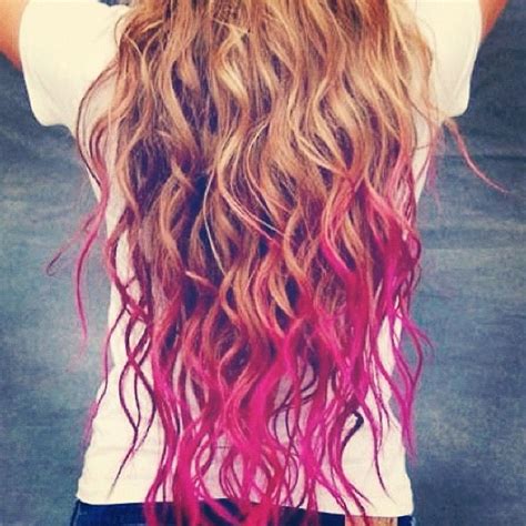 Curly Hair Pink Dip Dye Fashion Pinterest