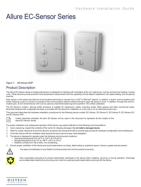 Distech Controls Allure Ec Sensor Series Hardware Installation Manual