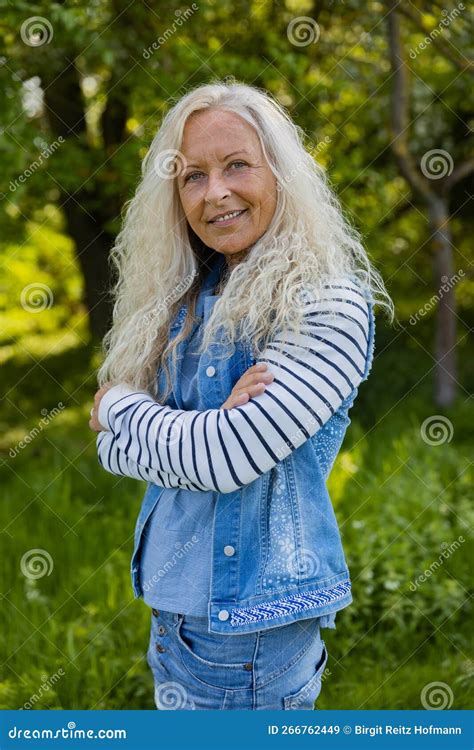 Casual Elderly Woman With Her Arms Crossed Stock Image Image Of Caucasian Long 266762449