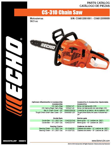 My dad owned a professional tree service so growing up, i have used a lot of chainsaws. ECHO CS-310 Chainsaw Parts Diagram SN C04612001001-C04612999999