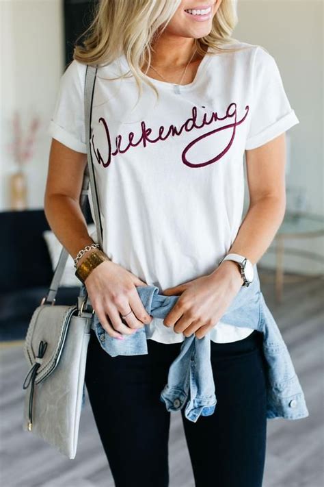 Weekending Embroidered Tee Fashion Casual Outfits Clothes