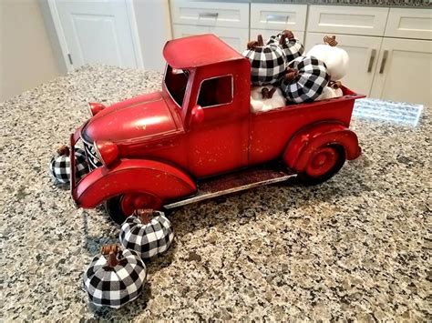 My Little Red Truck With The Buffalo Check Pumpkins From Hobby Lobby