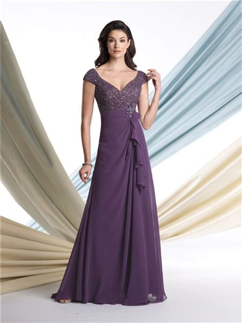 Sexy A Line V Neck Cap Sleeve Purple Chiffon Sequined Mother Of The