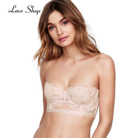 Laceshop Solid White Women Lace Bra Solid White Sexy Back Closure Strapless Bralettes Cut Out