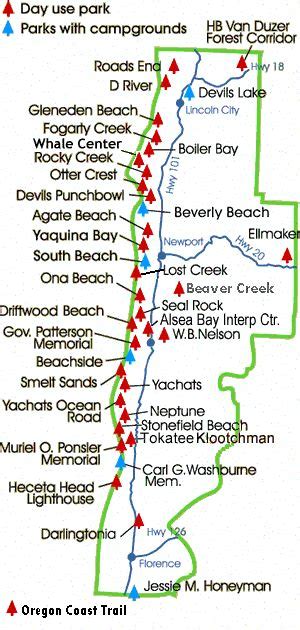 Oregon Parks Along The Oregon Coast Trail Details Which Have