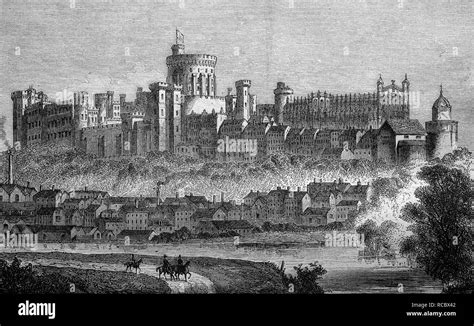 Windsor Castle In 1880 England Historical Engraving 1888 Stock Photo