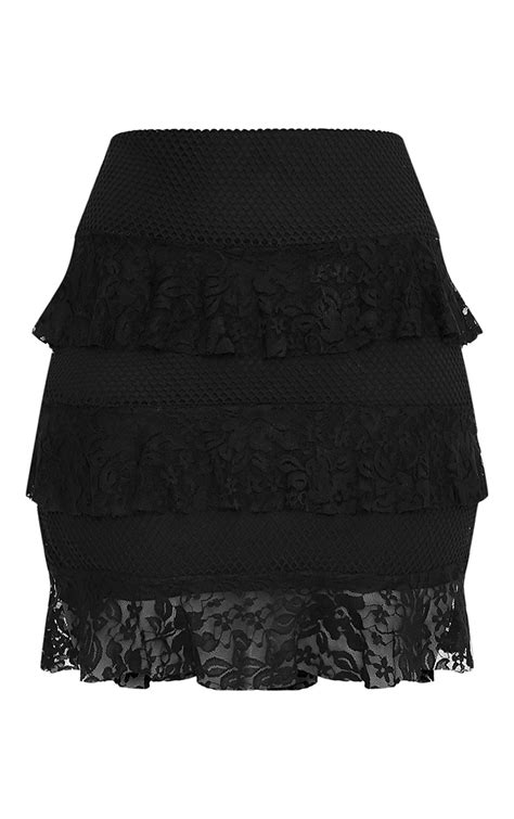 Rosanna Black Tiered Lace Mini Skirt Skirts Prettylittlething Usa