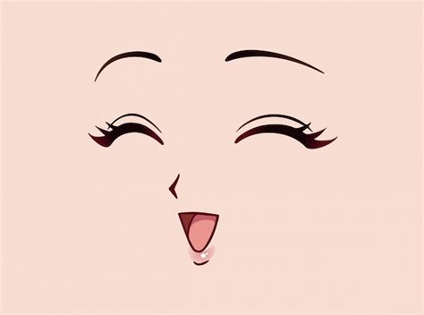 Cara De Anime Feliz Manga Estilo Ojos Cerrados Nariz Pequeña Y Boca