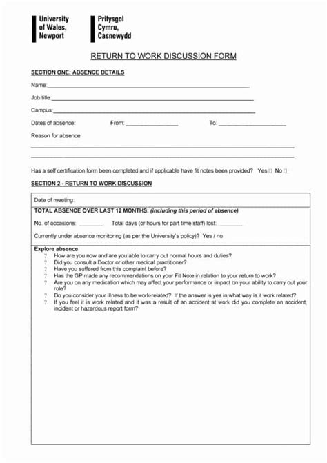 As employees start to return to work, you may need guidance for what a return from sick leave might look like. 44 Return to Work & Work Release Forms - Printable Templates
