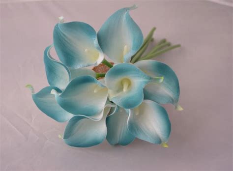 Teal Blue Teal Edge Calla Lilies Real Touch Wedding Bouquets