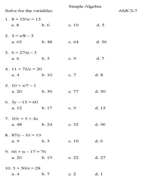 Algebra Worksheet -- Evaluating Two-Step Algebraic Expressions