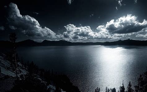 Hd Wallpaper Nature Dark Lake Hills Monochrome Water Sky Cloud