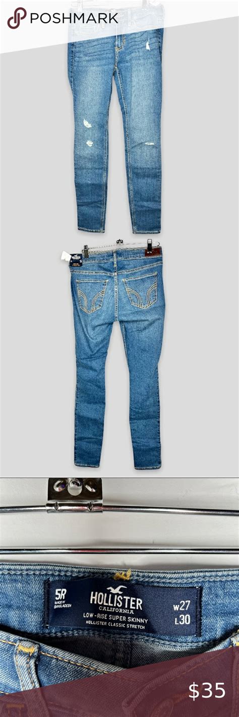 Hollister Low Rise Super Skinny Medium Wash Distressed Jeans Size R