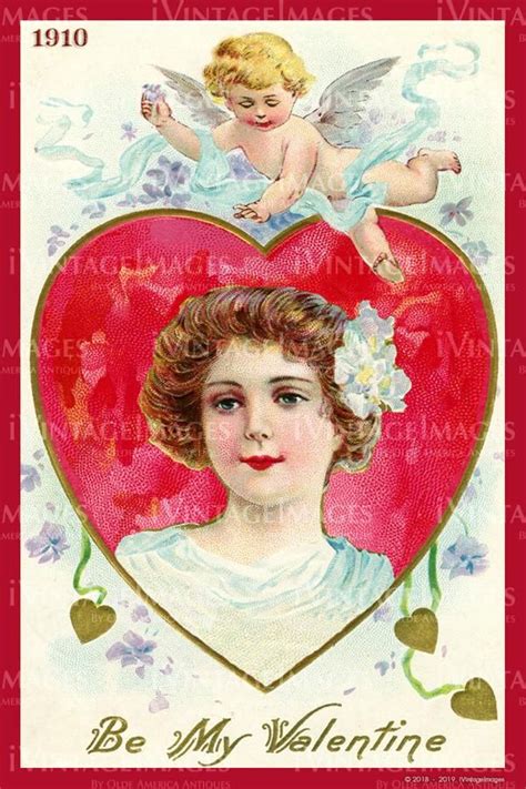 Victorian Valentine And Cupid 1910 46 Victorian Valentines Cupid