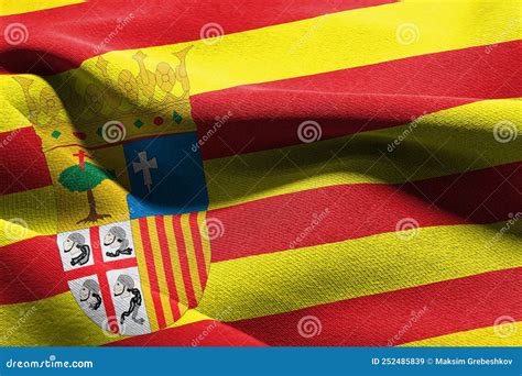 3d Illustration Flag Of Aragon Is A Region Of Spain Waving On T Stock