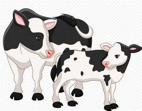 HD Cartoon Black White Cow And Calf PNG Citypng