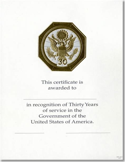 Opm Federal Career Service Award Certificates Wps 106 A Thirty Year