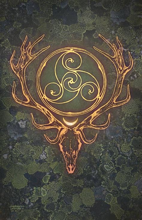 Stag Lord Celtic Irish Herne Cernunnos Bone Bann Disc Gold Magic