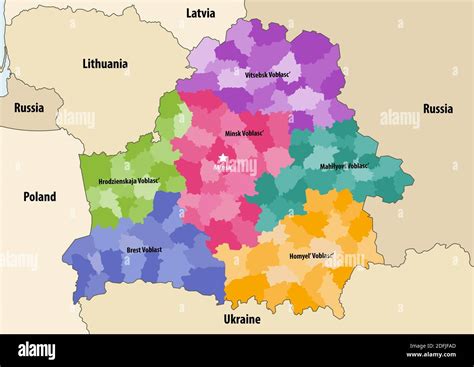 Vector Map Of Belarus Regions Colored By Administrative Districts With