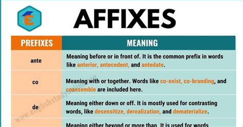 Affixes Definition List Of Common Prefixes And Suffixes English Study