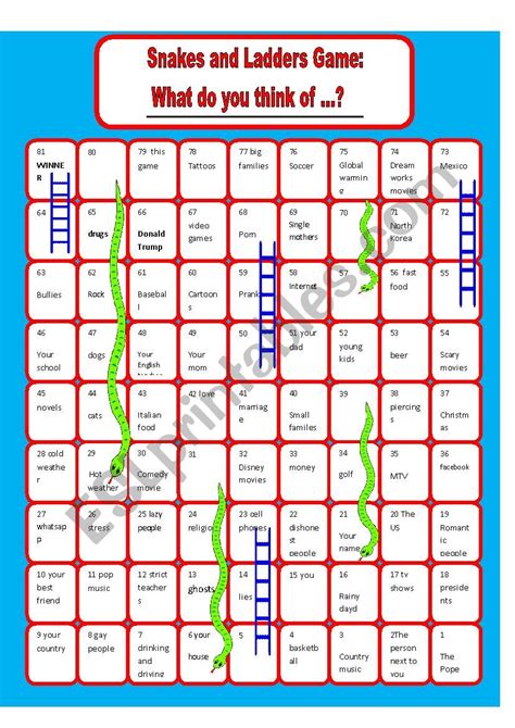 Snakes And Ladders Speaking Board Game What Do You Think Of 60