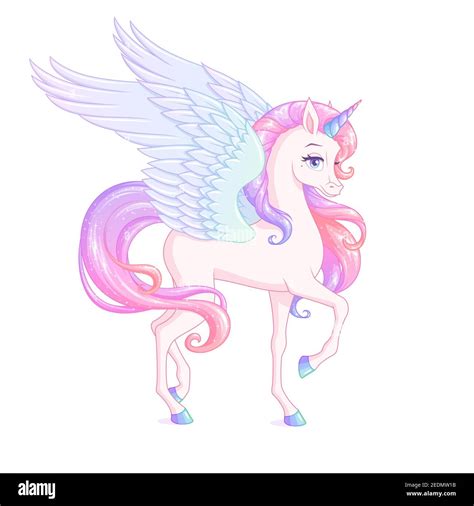 Beautiful Winged Unicorn With Pink Mane Vector Illustration Stock