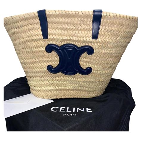 Big Bag Céline Medium Triumph Basket New Model Navy Blue Straw Ref