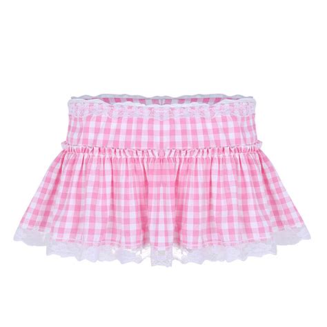 Men Women Lace Hem Pleated Short Gingham A Line Crossdressing Micro Mini Skirt Ebay