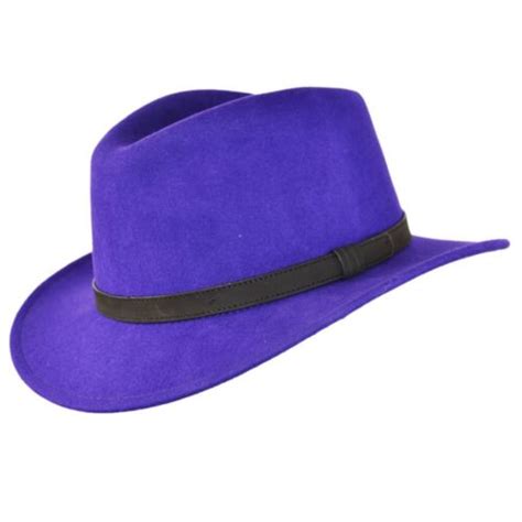 Gents Crushable Purple 100wool Felt Trilby Fedora Hat With Leather