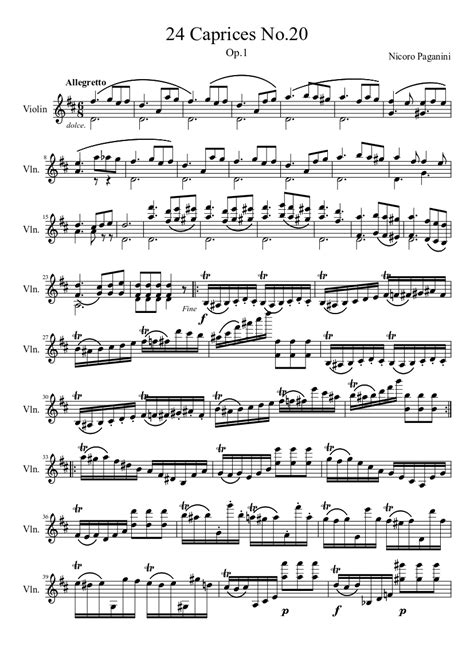 24 Caprices No20 Sheet Music For Violin Solo