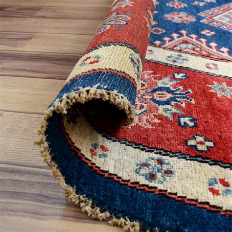 Round Geometric BLUE Super Kazak Oriental Area Rug Wool Hand Knotted X Carpet EBay