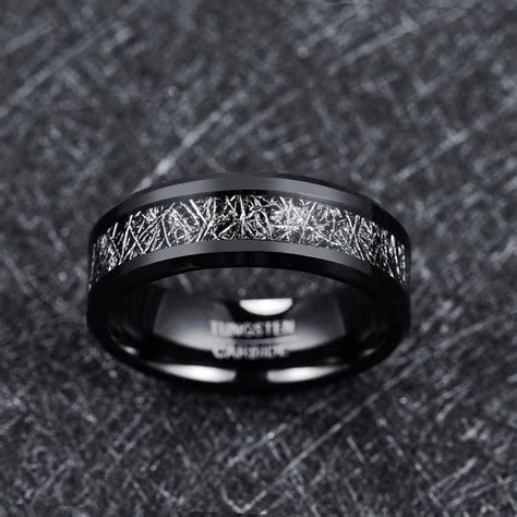 Black Meteorite Ring Tungsten Wedding Band Mens Wedding Band Etsy