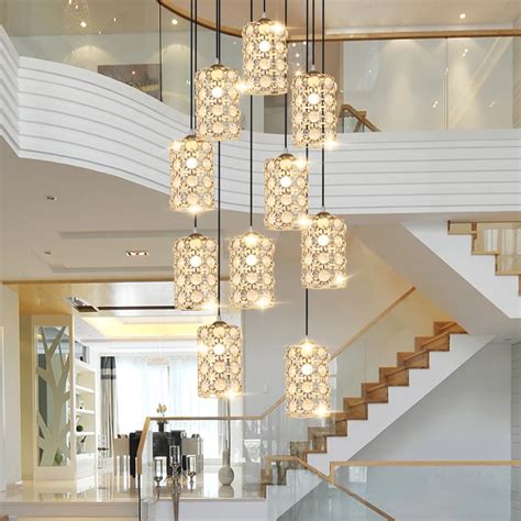 Custom Staircase Crystal Lights Rotating Stairs Chandelier Duplex House
