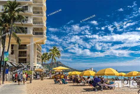 East End Of Fort Derussy Boardwalk And Beach Umbrellas On Waikiki Beach