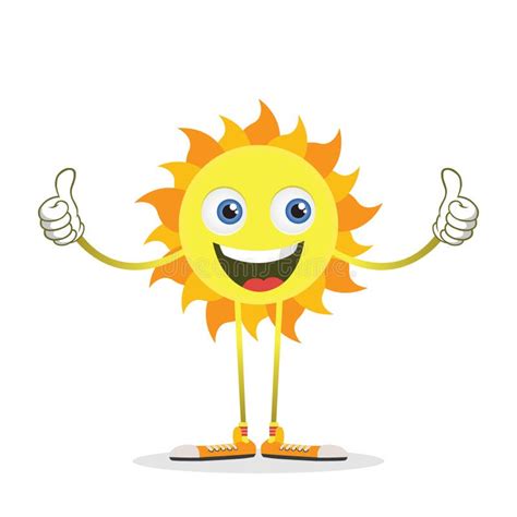 Smiling Yellow Happy Sun Giving A Thumbs Up Cartoon Vector On White