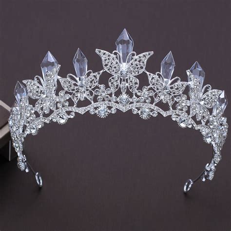 Beaded Butterfly Tiara Crown Crystal Headband Bridal Wedding Hair