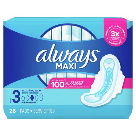Always Maxi Pads With Wings Super Absorbency Extra Long Unscented