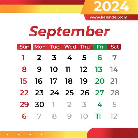Calendario Settembre 2024 Vettore Colore Rosso E Giallo Sfumato