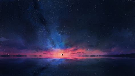 Anime Night Sky Stars Horizon Scenery 4k 92 Wallpaper Pc Desktop