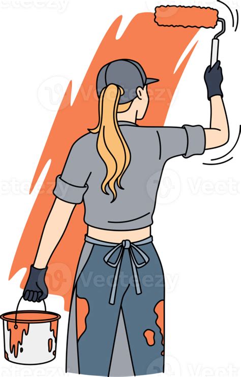 Woman Painting Room Wall With Roller 24501133 Png