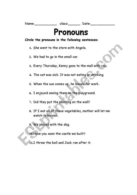 Types Of Pronouns Worksheets