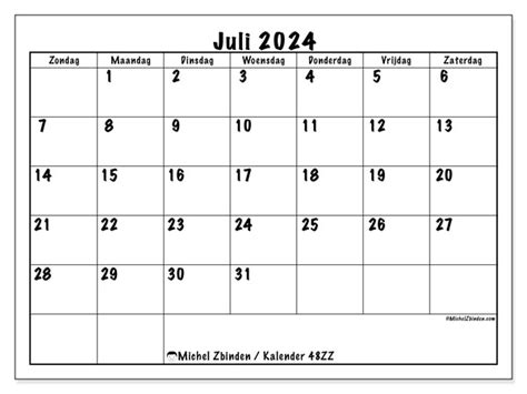 Kalender Juli 2024 Om Af Te Drukken “48zz” Michel Zbinden Nl