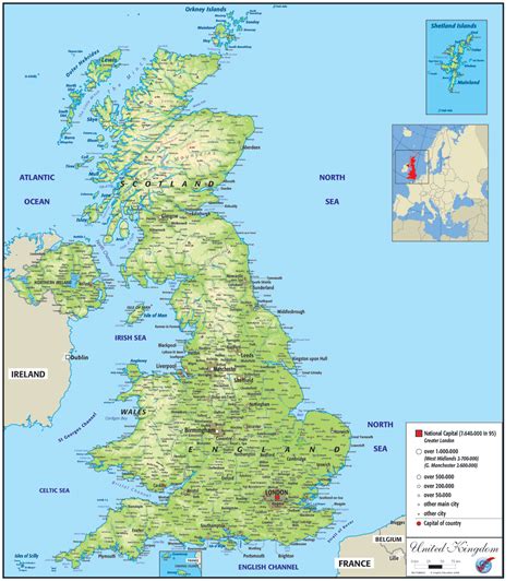 United Kingdom Physical Map Graphic Education