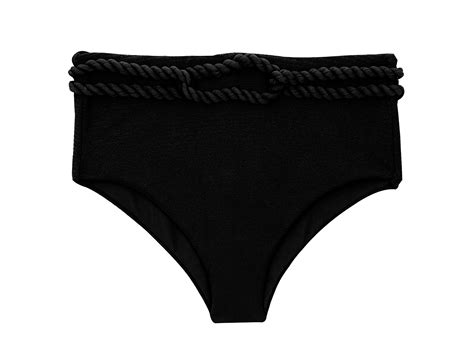 Black Textured High Waist Bikini Bottom With Twisted Rope Bottom St