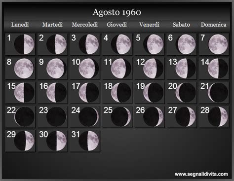 Calendario Lunare Agosto 1960 Fasi Lunari Calendario Lunare