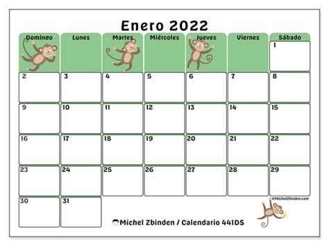 Calendarios Enero 2022 “domingo Sábado” Michel Zbinden Es